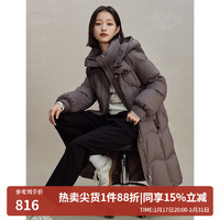 ZIQIAO 自巧 小个子休闲连帽羽绒服女中长款收腰时尚保暖外套 深棕色 1