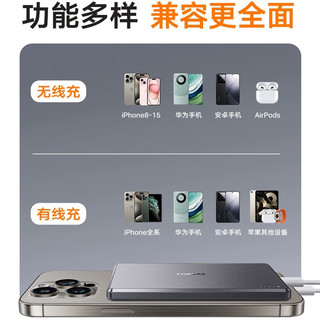 TORRAS 图拉斯 0.8cm超薄磁吸充电宝苹果15无线充MagSafe适用华为iPhone13/14ProMax低温快充防过充可