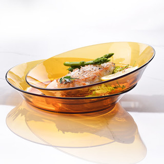 DURALEX法国食品级钢化玻璃餐具耐高温双人6件套装纯色透明餐碗餐盘 琥珀C款双人 6件套