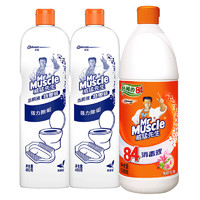 威猛先生（Mr Muscle）洁厕剂480g 洁厕灵 洁厕液 家用厕所马桶清洁 除尿垢杀菌去除异味 洁厕液*2瓶+84消毒液*1瓶