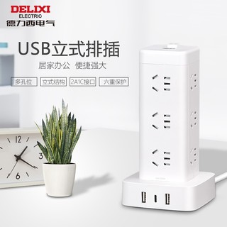 德力西（DELIXI）立式插座/插线板/插排/排插/接线板/拖线板/多孔位宿舍办公室用 十二位五孔+二位USB+Type-c 3米