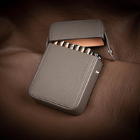 一皮（ONE LEATHER）真皮烟盒20支装便携皮烟盒打火机牛皮实用粗支通用型烟盒高档 浅灰色