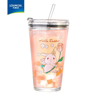 乐唯诗（LOVWISH）玻璃杯高颜值水杯透明玻璃牛奶杯带把ins风奶茶杯早餐杯茶杯 卡通吸管杯【兔兔】