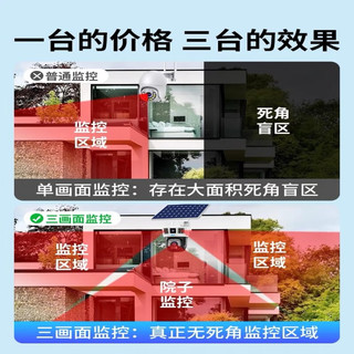 800万太阳能摄像头无电无网户外监控器360度全景全彩免插电4G室外高清夜视无死角连手机远程无线追踪 【三画面双板太阳能4G版】不用电源不用宽带网络