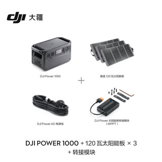 大疆 DJI Power 1000 户外电源 1度电220V 2200W大功率大容量 +120 瓦太阳能板×3+转接模块 2200W 1024Wh 1度电