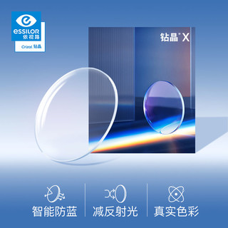 依视路（ESSILOR） 【线上】防蓝光辐射防紫外线非球面近视眼镜片钻晶X4两片装 钛+金属-全框-4021BK-黑色 非球面镜片 1.56 (较薄)