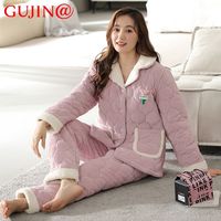 古今 GUJIN@睡衣女士20季夹棉加厚保暖珊瑚绒可外穿家居服