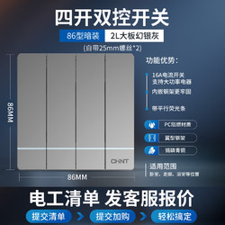 CHNT 正泰 开关插座墙面面板带USB网线厨房墙面家用5孔空调五孔暗装2L幻银灰 四开双控16A