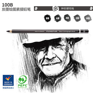 施德楼（STAEDTLER）素描铅笔 100B黑杆绘图铅笔 绘画速写笔 4B 12支盒装