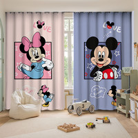 卡通全遮光儿童房窗帘卧室隔音遮阳米老鼠可爱成品飘窗窗帘免打孔