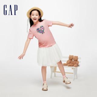 Gap 盖璞 女童春季2024LOGO卡通印花圆领纯棉T恤儿童装430239短袖 粉红色 140cm(M)亚洲尺码