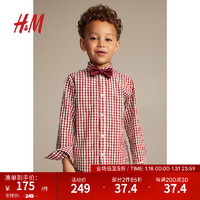 H&MHM童装男童套装3件式冬季红色休闲领结衬衫长裤1166989 红色/格纹 120/64