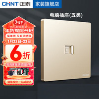 正泰（CHNT）开关插座墙壁开关面板86型暗装无框大板五孔网络空调NEW6TA香槟金 电脑（五类）