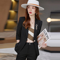 HMDIME 职业西装套装女气质女神范高级感正装小个子西服 黑色 L