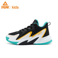 匹克童鞋儿童篮球鞋防滑橡胶底系带网面中大童运动鞋 黑色/深绿 32