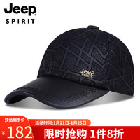 吉普（JEEP）帽子男士羊皮帽秋冬季暖防寒棒球帽时尚休闲鸭舌帽男帽A0670 黑色