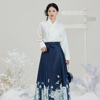 十三余小豆蔻儿2023新中式印花日常可穿马面裙冬女 马面裙(藏青)  S