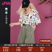 妖精的口袋缎面满印花衬衫女季短袖小衫设计感小众衬衣 复古米色 M