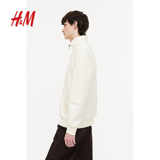 H&M男女同款休闲慵懒拉链立领棉质宽松版卫衣1196978 奶油色 175/108A