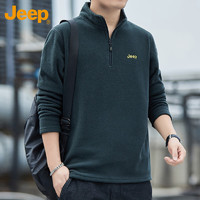 吉普（JEEP）卫衣男秋冬季加绒宽松长袖T恤男士摇粒绒潮流衣服男装 军绿 XL
