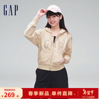 Gap 盖璞 女装春季2024LOGO连帽法式圈织软卫衣402167外套 米黄色 165/84A(M)亚洲尺码