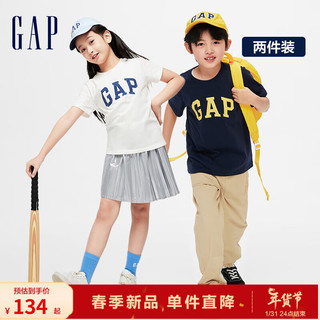 Gap 男女童夏季LOGO纯棉短袖T恤套装儿童装404362两件装 蓝白组合 120cm(XS)亚洲尺码