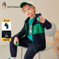 暇步士 童装儿童套装男童女童春秋季男女大童时尚长袖摇粒绒套装 藏蓝 150cm