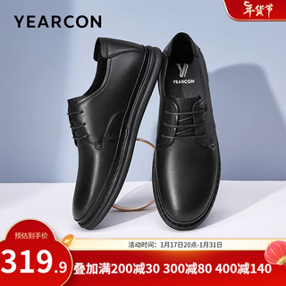 YEARCON 意尔康 男鞋 皮鞋男2024春季新款牛皮商务休闲男士皮鞋通勤低帮鞋子男 黑色 39