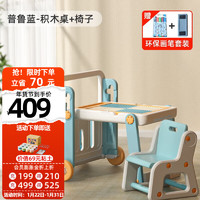 mloong 曼龍 百變兒童多功能積木桌游戲桌可折疊益智寶寶兒童 百變積木桌普魯藍+椅子 男女通用