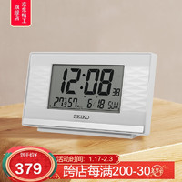 SEIKO日本精工时钟家用温湿度显示日历星期卧室双组闹铃电子闹钟 白色 电池
