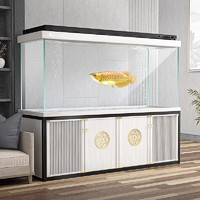YEE大型鱼缸家用客厅中式水族箱超白免换水底滤缸200*60*155cm白桦木