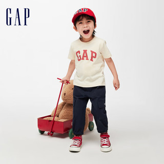 Gap 盖璞 男幼童春季2024LOGO纯棉短袖T恤儿童装404338两件装 米色蓝色组合 100cm(2-3岁)偏小，选大一码