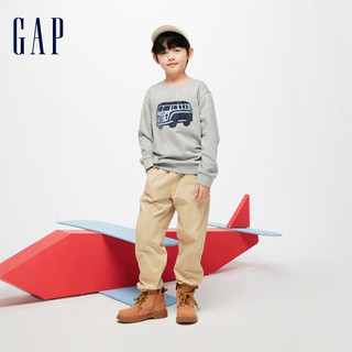 Gap男童春季2024LOGO翻转亮片圆领卫衣儿童装890293套头上衣 灰色 130cm(S)亚洲尺码