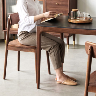 原始原素实木餐桌现代简约北美黑胡桃木桌子轻奢岩板餐桌椅 B5115 1.4m单桌-黑胡桃木（鱼肚白）