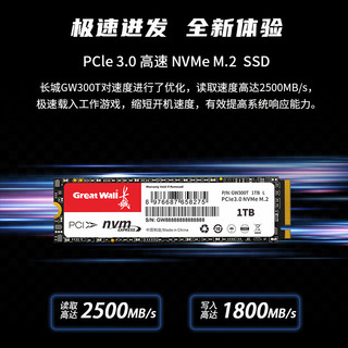 Great Wall 长城 1TB SSD固态硬盘 M.2接口(NVMe协议)TLC颗粒PCIe 3.0x4 GW300T系列