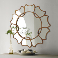 释梦园 欧式新古典壁挂镜 客厅餐厅走廊背景墙玄关装饰镜 卫生间洗手间浴室化妆镜 卧室梳妆镜子2067 仿古金色 80*80CM