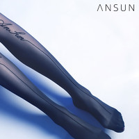 ANSUN 安幸 「星夕」设计款丝袜性感超薄T裆字母后竖线连裤袜女虾线 Dark Blue藏青绒黑 均码丝光