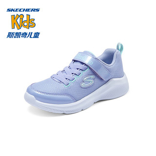 Skechers斯凯奇儿童休闲鞋女童魔术贴舒适网面运动时尚跑步鞋303563L 薰衣草色/青绿色/LVTQ 28.5