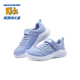 Skechers斯凯奇儿童休闲鞋女童魔术贴舒适网面运动时尚跑步鞋303563L 薰衣草色/青绿色/LVTQ 28.5