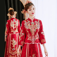 红妆饰佳 秀禾服新娘2023中式婚纱礼服古装嫁衣结婚龙凤褂女 亮片珠绣款 S
