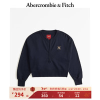 ABERCROMBIE & FITCH【龙年系列】女装 小麋鹿短款辣妹新年亨利式圆领卫衣 355479-1 海军蓝 L (165/104A)