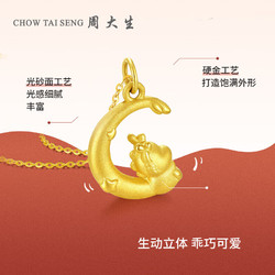 CHOW TAI SENG 周大生 黄金吊坠足金生肖龙挂坠本命年3D硬金望月龙新年1g
