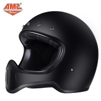 AMZ机车复古摩托车头盔四季男女通用冬季帽玻璃钢骑行巡航全盔 哑黑色 XL