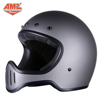 AMZ机车复古摩托车头盔四季男女通用冬季帽玻璃钢骑行巡航全盔 哑黑色 XL