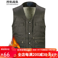 烈焰战队 马甲 男士中老年加长绒毛加厚多口袋宽松棉马夹 冬装保暖背心爸爸装内搭棉坎肩 军绿色（卷毛款马甲） XXL（130-140斤）
