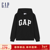 Gap男女童春季2024LOGO宽松运动连帽衫儿童装套头卫衣400075 黑色 110cm(XXS)亚洲尺码