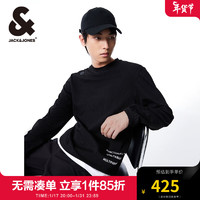 杰克·琼斯（JACK&JONES）24春季舒适肌理字母反光直筒圆领卫衣男装224133073 E40黑色 常规 165/88A/XS