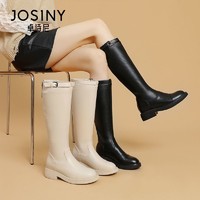 JOSINY 卓诗尼 不过膝长靴女2023新款时装靴冬季加绒骑士靴时尚高筒靴子女