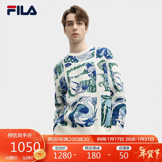 移动端：FILA 斐乐 官方男子编织衫2024春季时尚满印休闲舒适套头毛衣