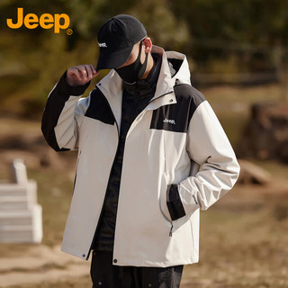 吉普（JEEP）羽绒服男女款冬季三合一冲锋夹克外套保暖衣服 象牙白 XL 